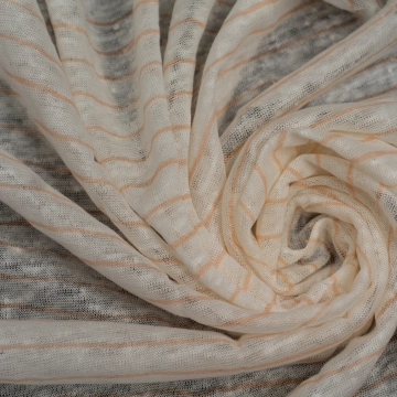 Трикотаж льняной в тонкую оранжевую полоску