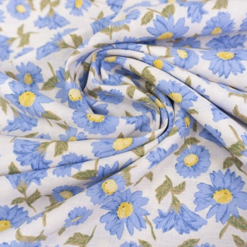 Лен с хлопком с голубыми цветами