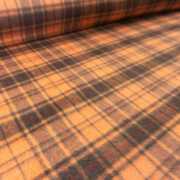 Пальтовая шерсть с ворсом оранжевая в клетку