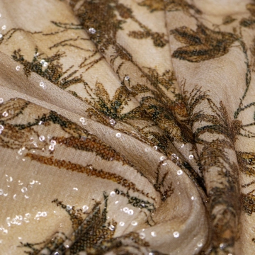 Сетка с пайетками принтованная бежевая