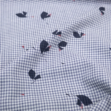 Шерсть с хлопком в клетку синюю с принтом 3 м