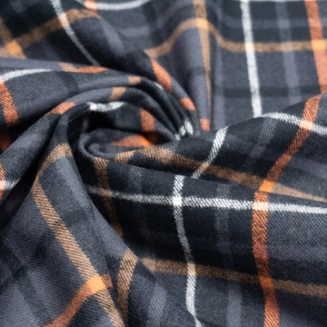 Хлопок фланель серый в оранжевую клетку