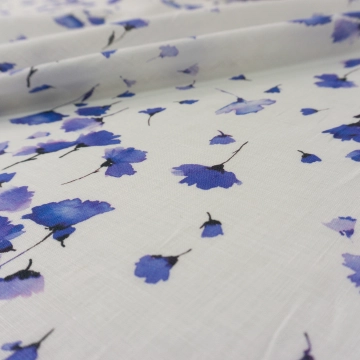 Лен принтованный с голубыми цветочками